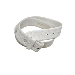 Vintage Lejon 80s 90s White Leather Belt Shrunken Grain Cowhide Silver Buckle 34